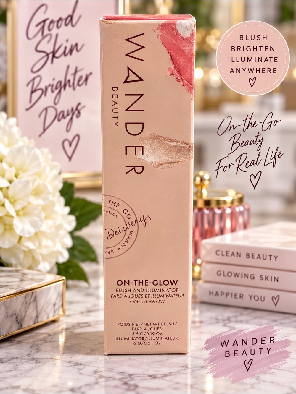Wander Beauty On-the-Glow Blush Illuminator Coral Rose Nude Glow